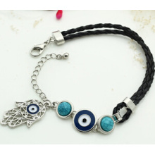 Evil Eye y Fatima Hand on Leather Thread Bracelet (XBL13495)